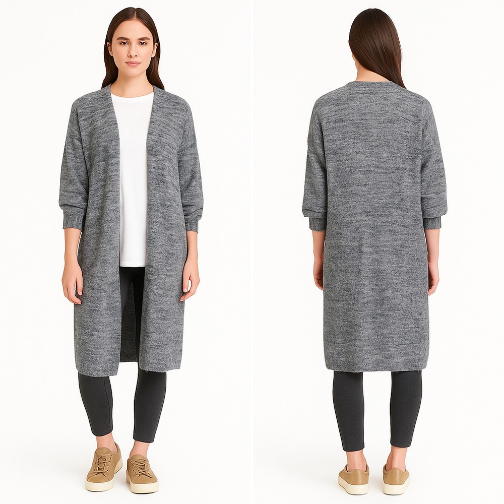 Black Tape Cotton Eyelash Duster Cardigan Sweater Grey Mix Women's Size S